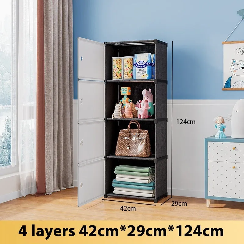 Black and white PP grid floor storage cabinet with door, single row four layers configuration