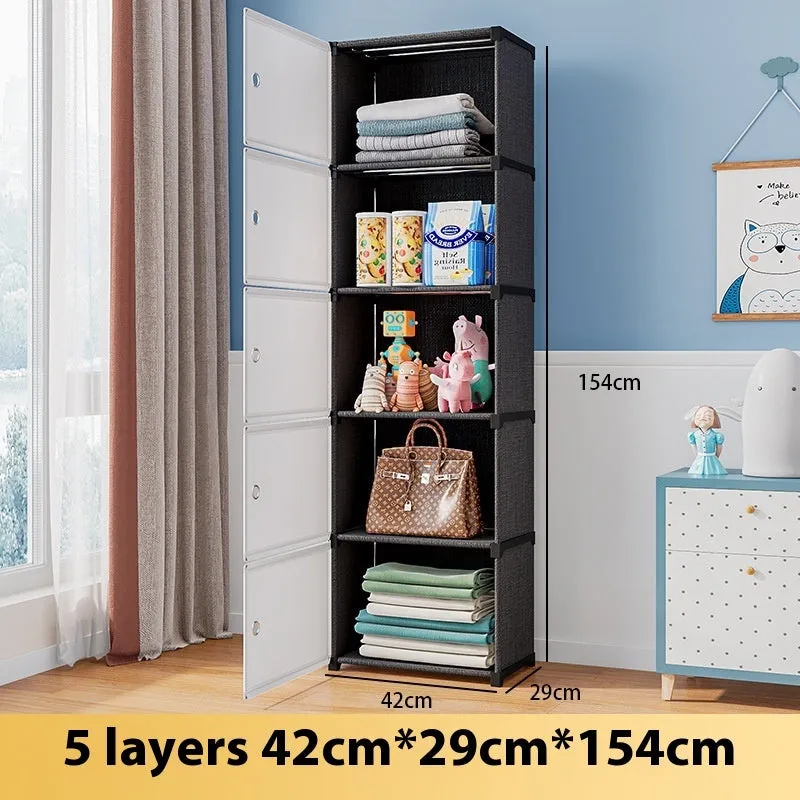 Black and white PP grid floor storage cabinet with door, single row four layers configuration