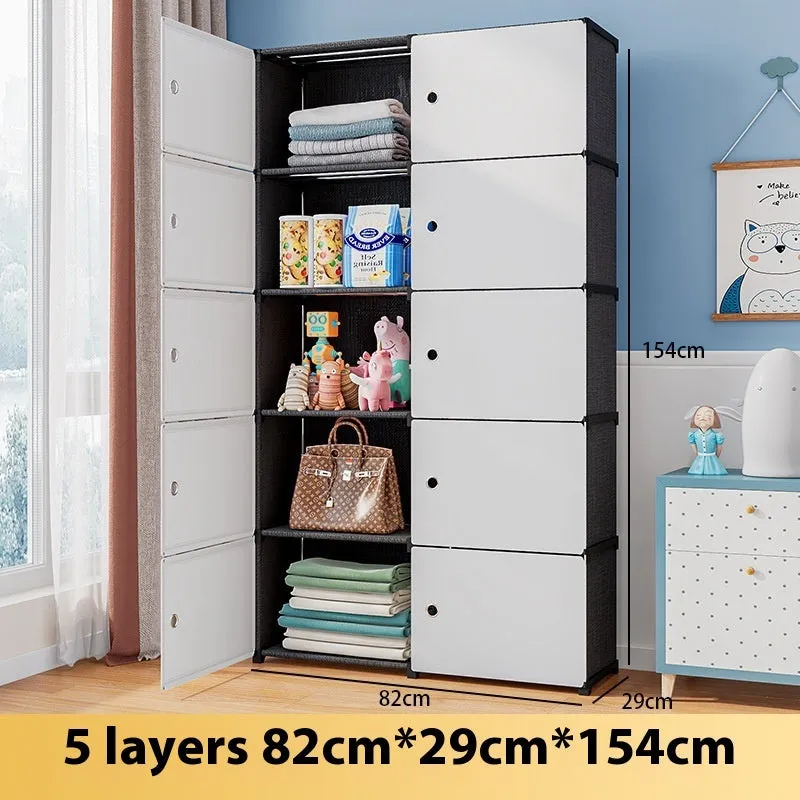 Black and white PP grid floor storage cabinet with door, single row four layers configuration