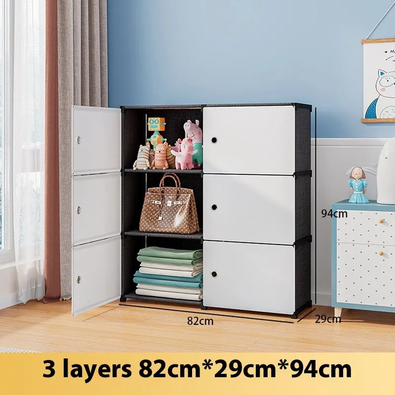 Black and white PP grid floor storage cabinet with door, single row four layers configuration