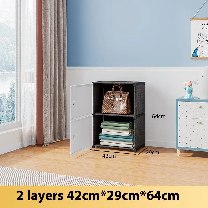 Black and white PP grid floor storage cabinet with door, single row four layers configuration
