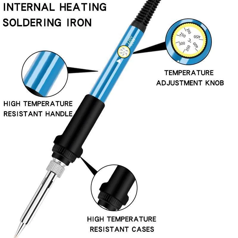 Adjustable temperature soldering iron 60W ceramic core with pointed tip, 110-220V