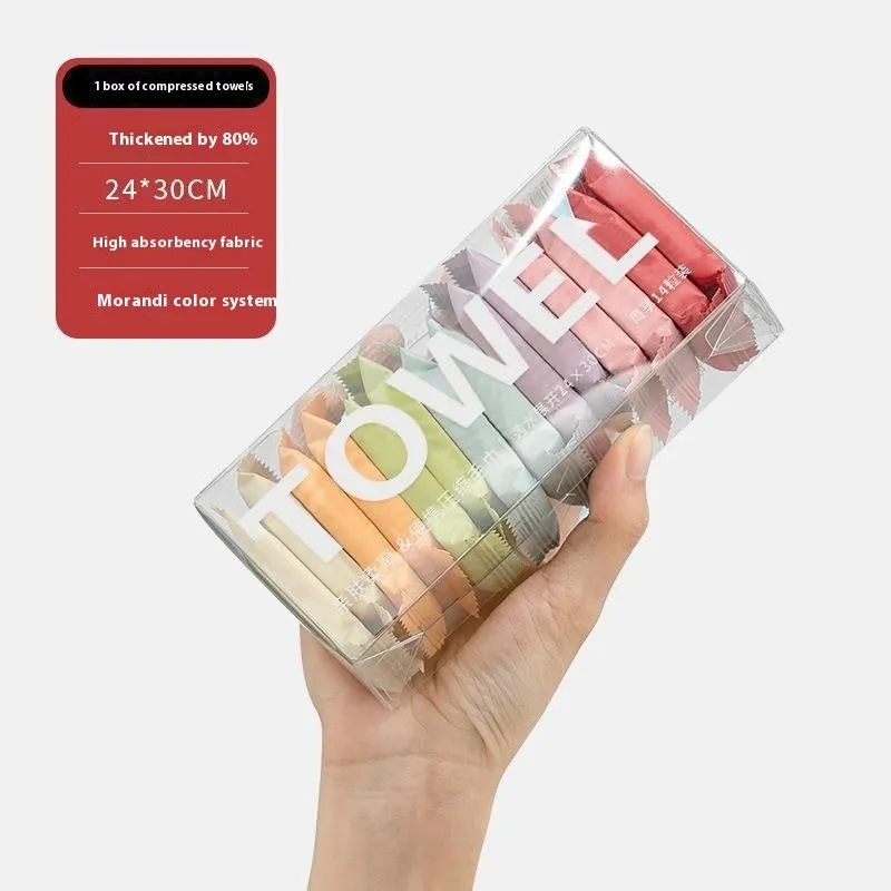 Boxed colour 14-pack compressed towel set, 75g, 14.5x4x6.5cm resin towels for travel