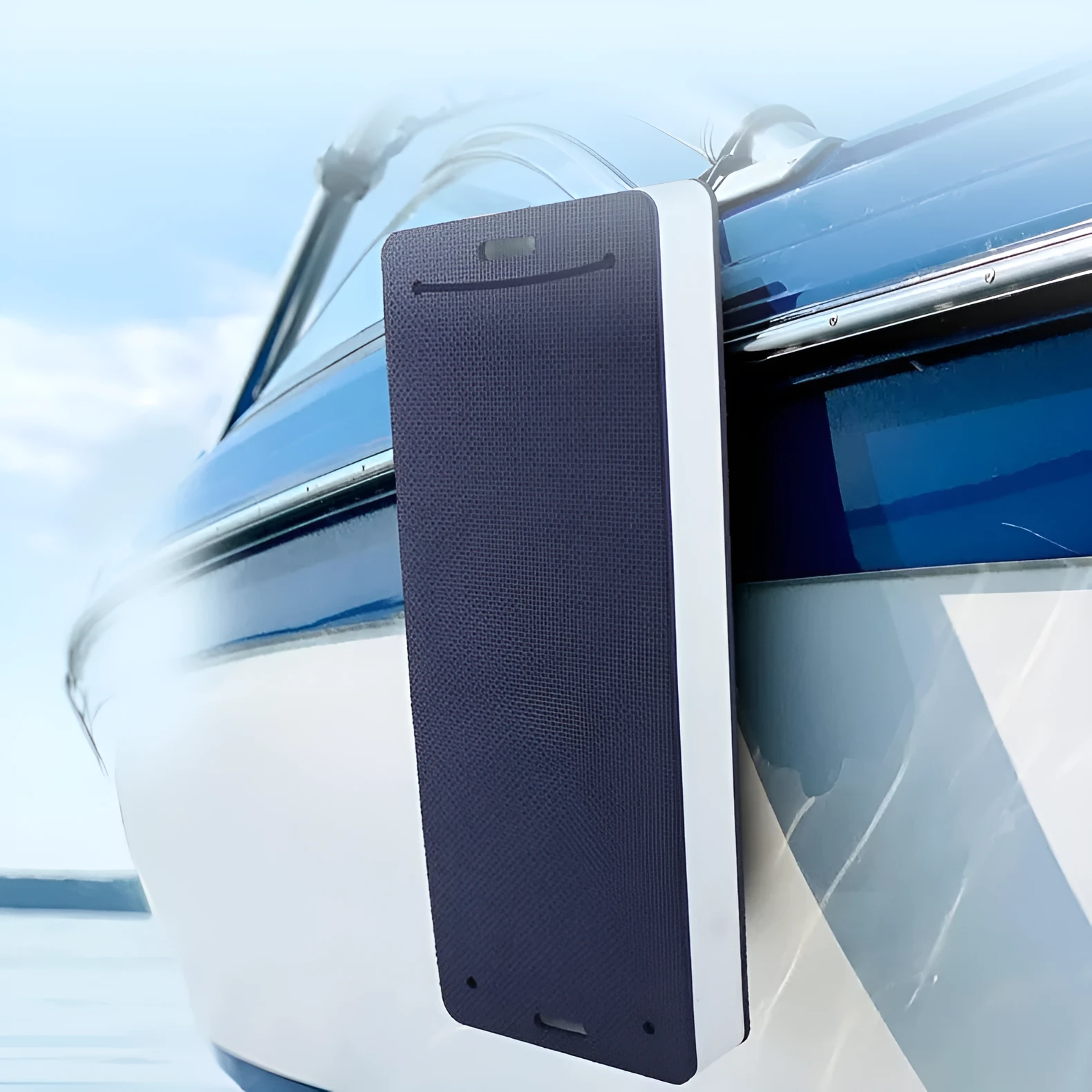 Blue EVA marine fender showing thickened construction for boat docking protection