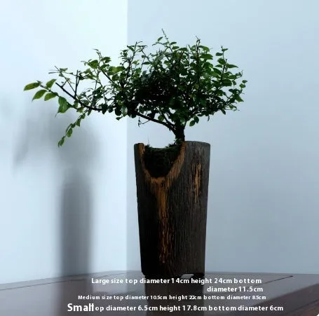 Handmade purple clay withered wood pattern straight body signboard orchid basin planter for flowers and green plants