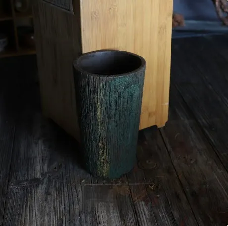 Handmade purple clay withered wood pattern straight body signboard orchid basin planter for flowers and green plants
