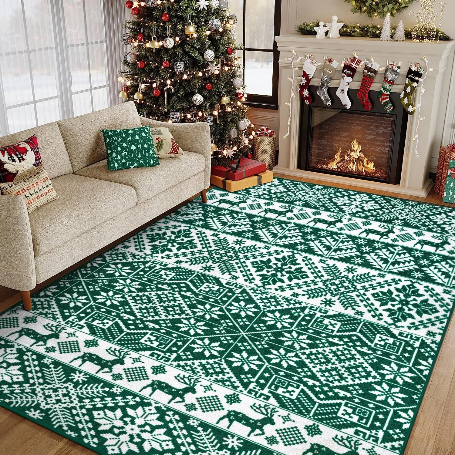 Christmas stripe geometric pattern polyester fibre door mat in 906SDDT-1 colour, 60x90cm size