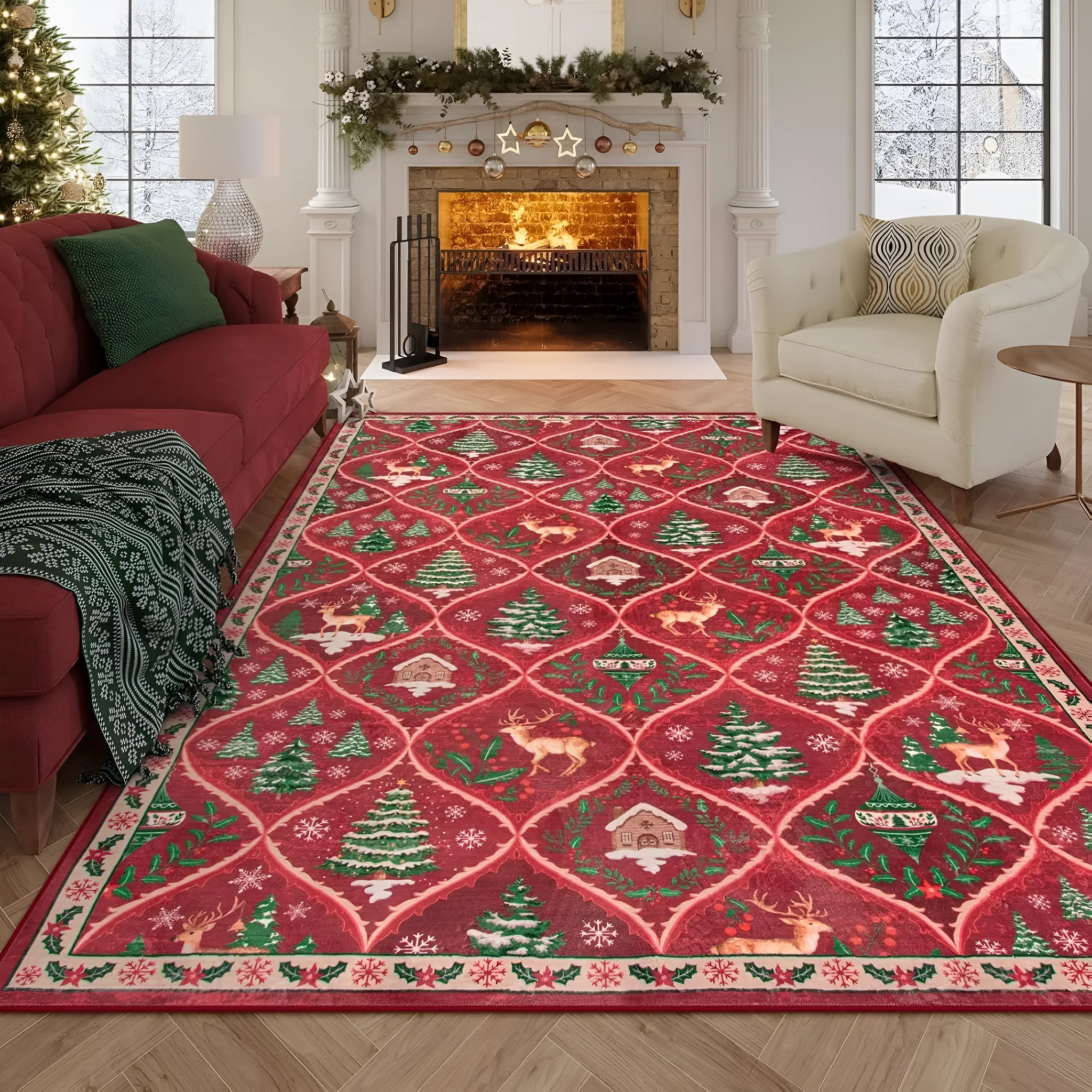 Christmas stripe geometric pattern polyester fibre door mat in 906SDDT-1 colour, 60x90cm size