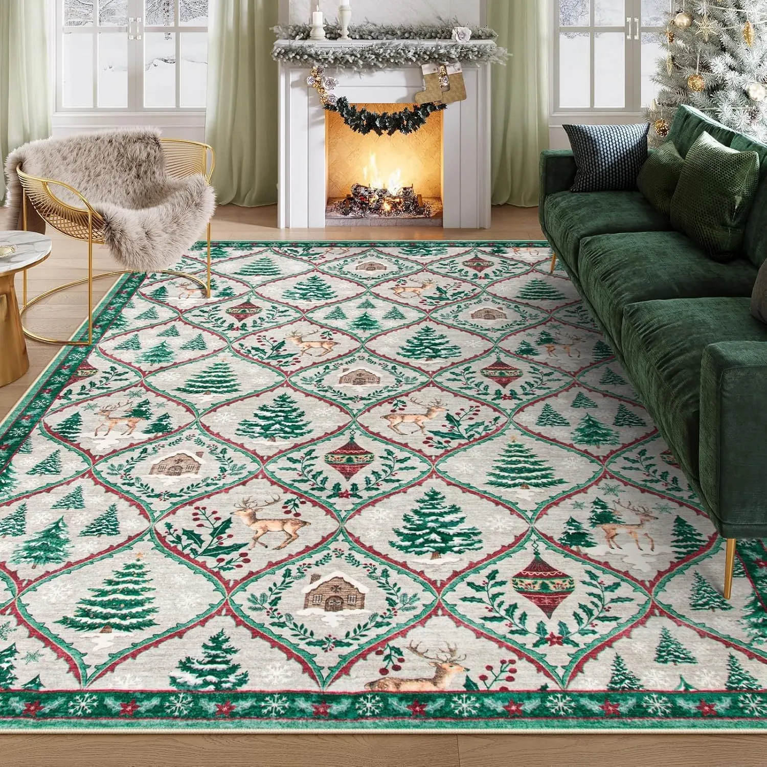 Christmas stripe geometric pattern polyester fibre door mat in 906SDDT-1 colour, 60x90cm size