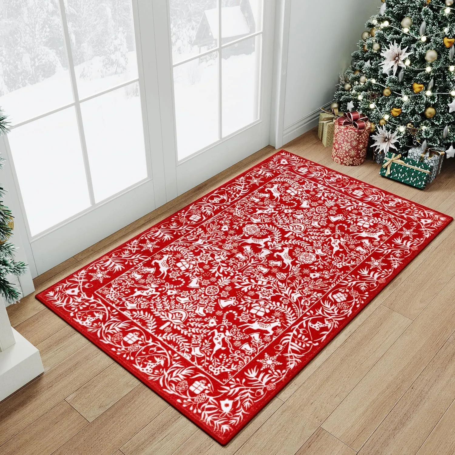 Christmas stripe geometric pattern polyester fibre door mat in 906SDDT-1 colour, 60x90cm size
