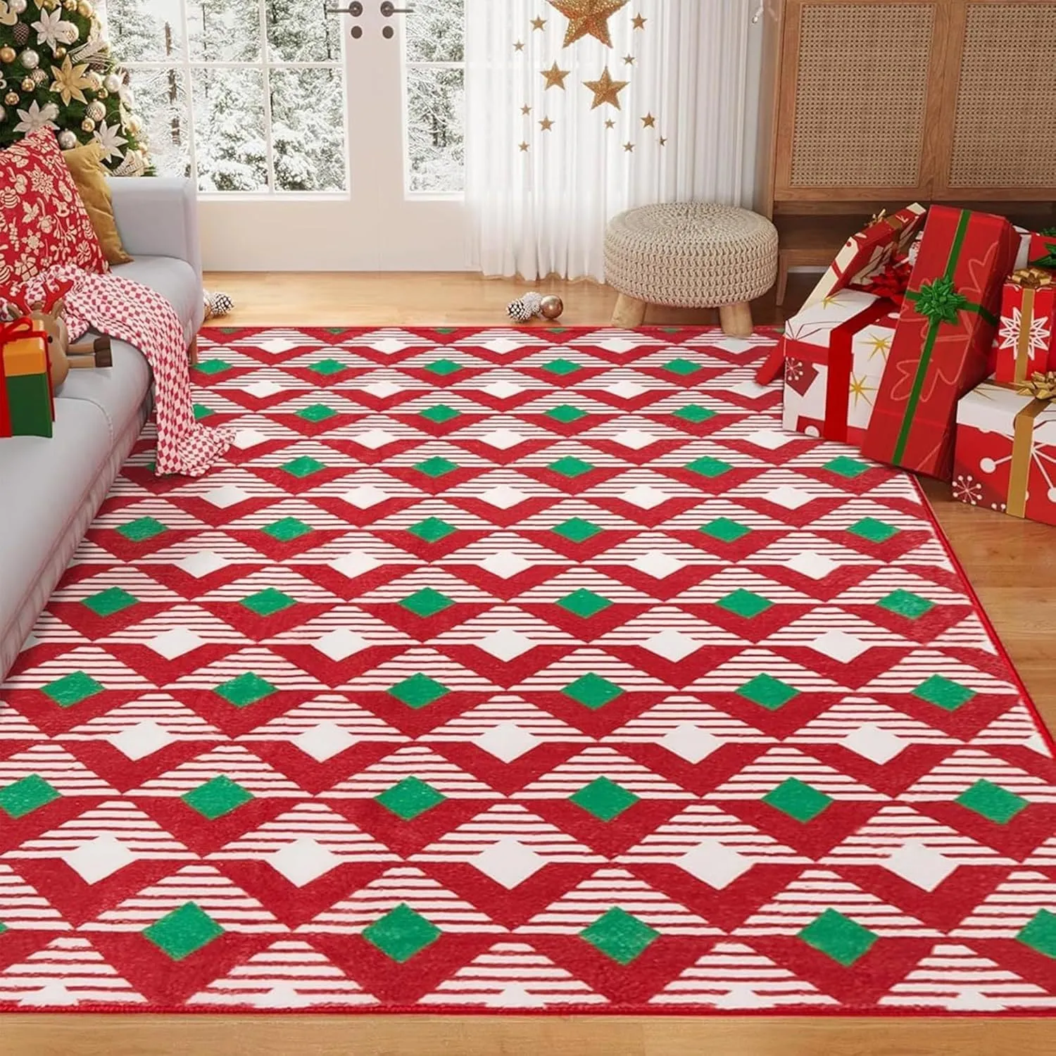 Christmas stripe geometric pattern polyester fibre door mat in 906SDDT-1 colour, 60x90cm size