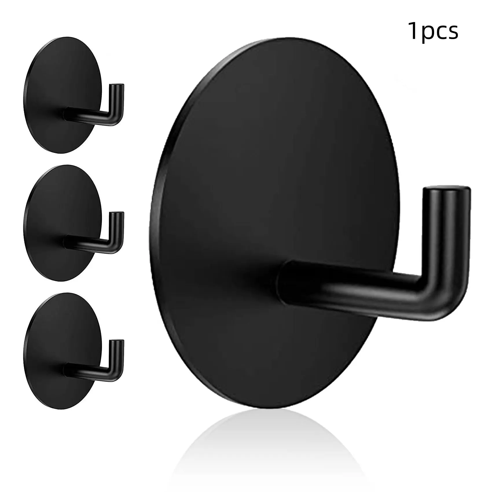Round stainless steel self-adhesive hook with black and polished finish options