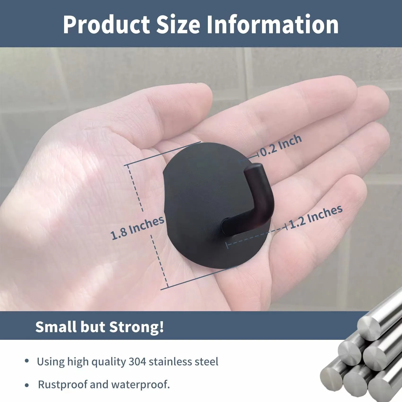 Round stainless steel self-adhesive hook with black and polished finish options