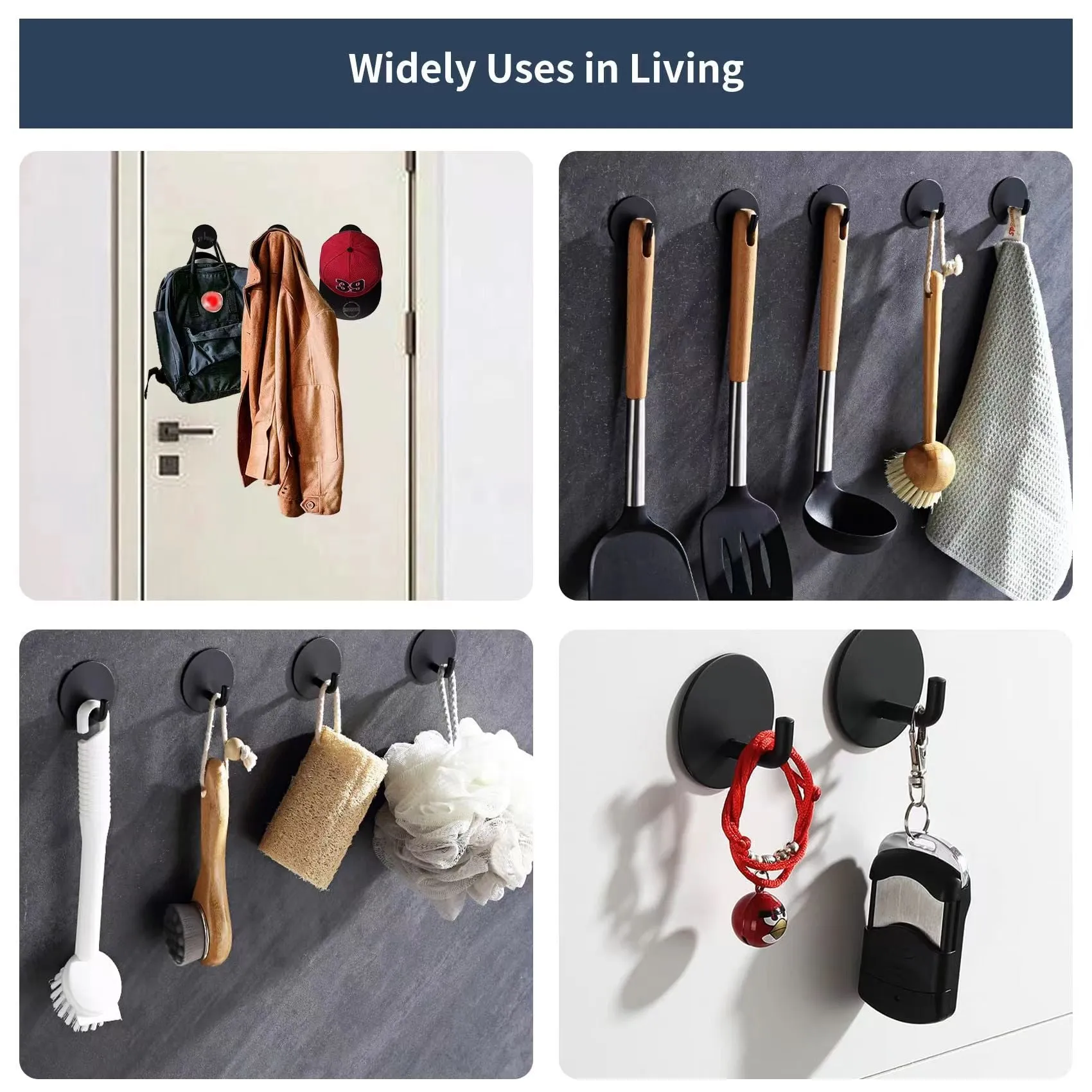 Round stainless steel self-adhesive hook with black and polished finish options