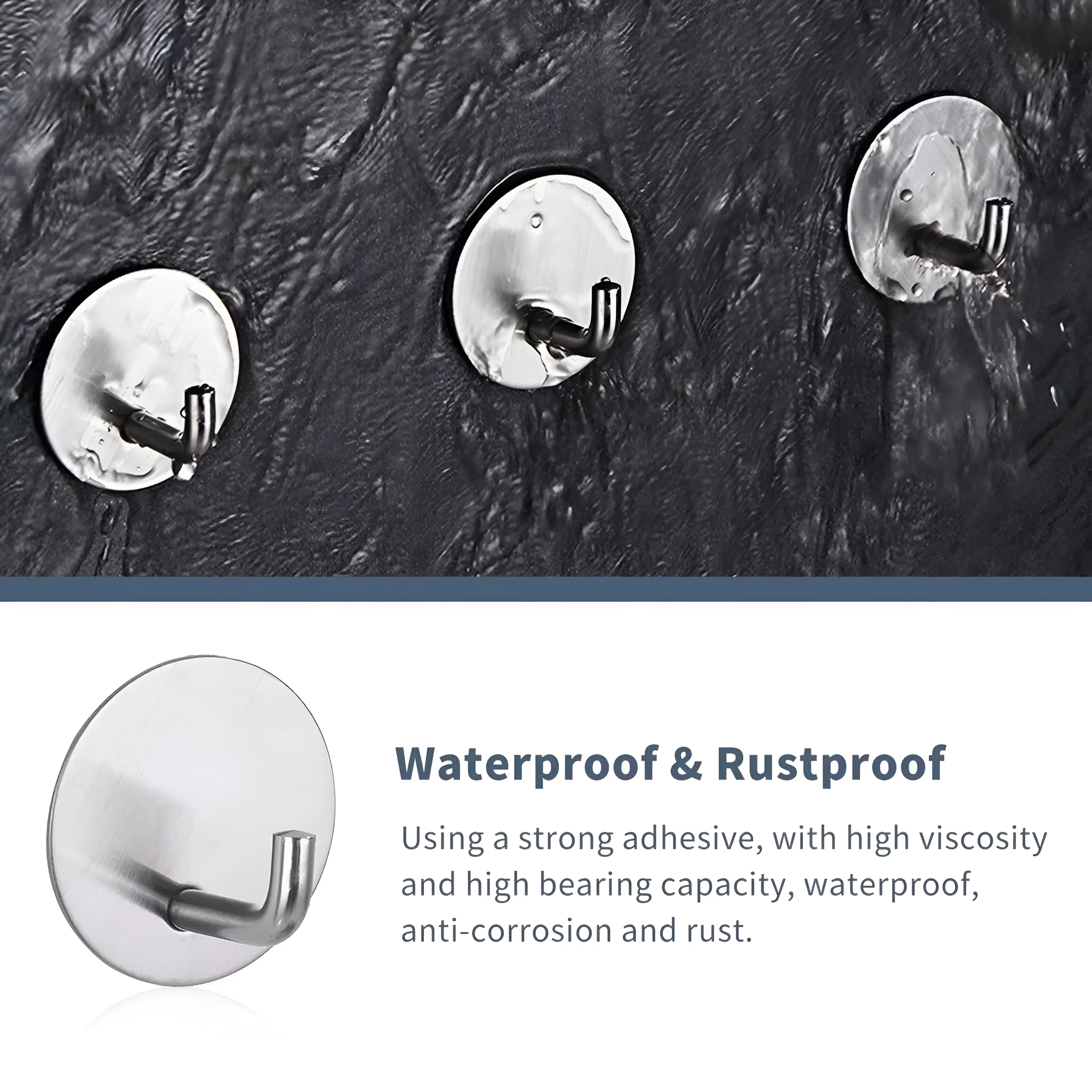 Round stainless steel self-adhesive hook with black and polished finish options