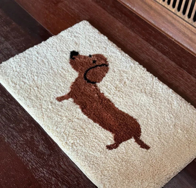 Lucky Sausage Puppy Korean tufted floor mat cream style woven carpet 50x80cm