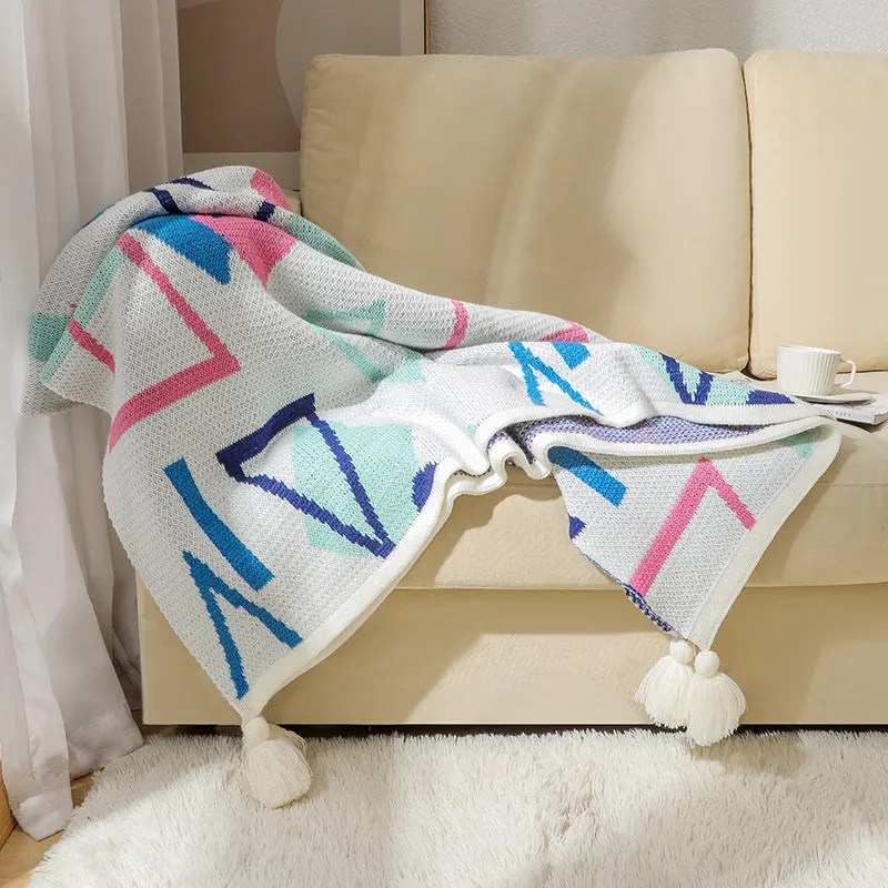 Bohemian acrylic sofa cover blanket with tassels in geometric pattern colours