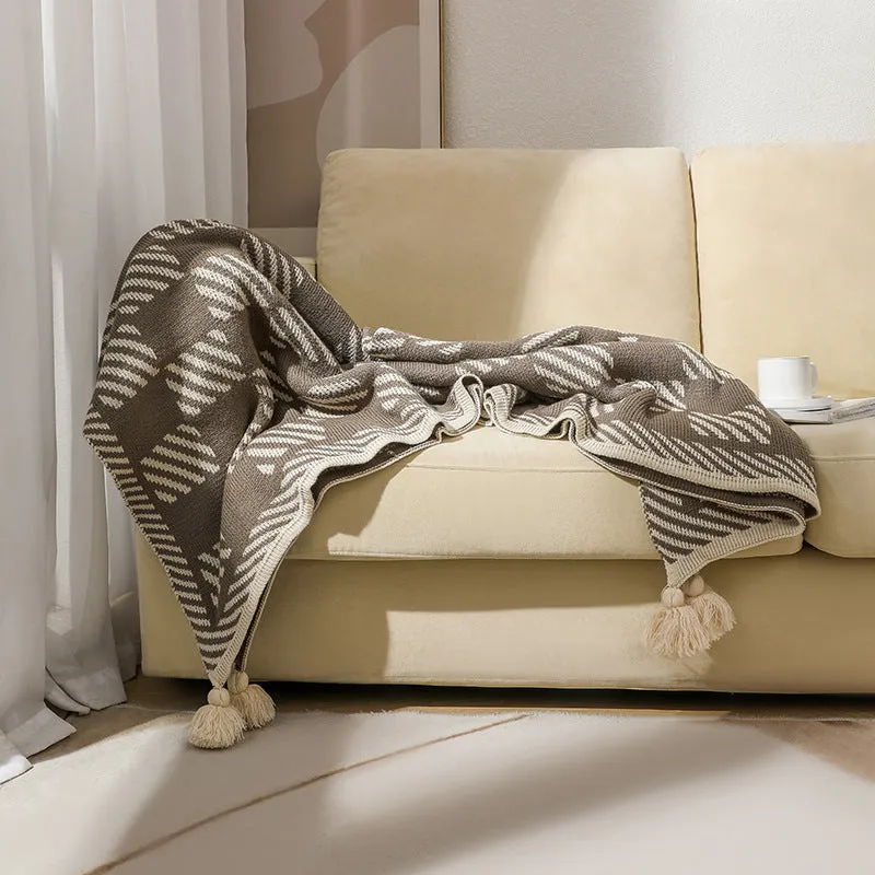 Bohemian acrylic sofa cover blanket with tassels in geometric pattern colours