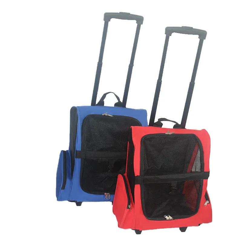 Foldable pet rucksack in 600D Oxford cloth 40-litre capacity for dogs and cats red and sapphire blue
