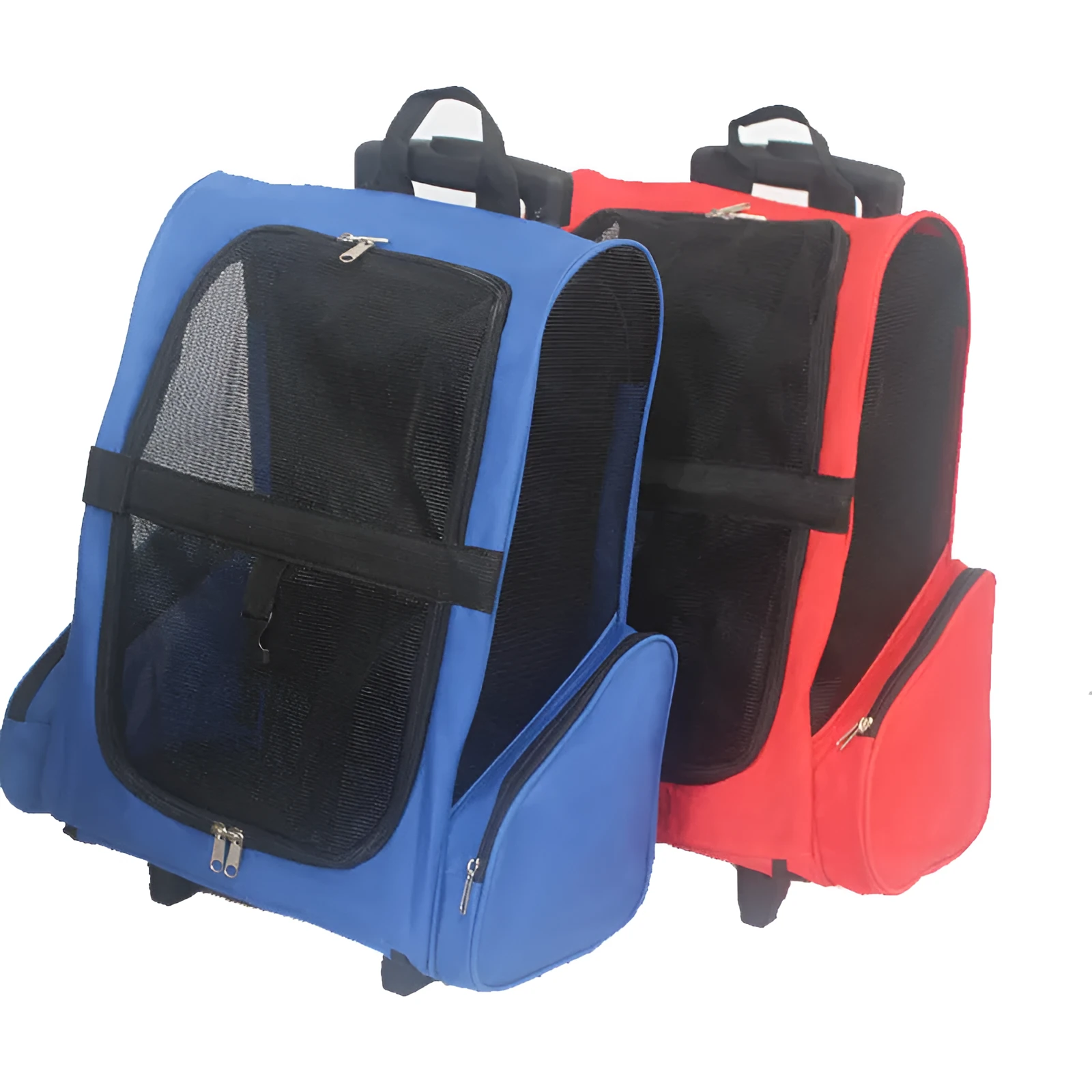 Foldable pet rucksack in 600D Oxford cloth 40-litre capacity for dogs and cats red and sapphire blue