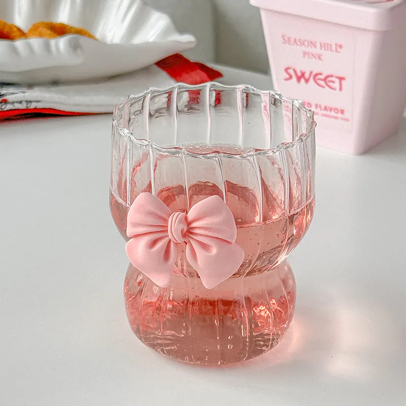 Pink bow borosilicate glass coffee cup 350ml heat resistant home use
