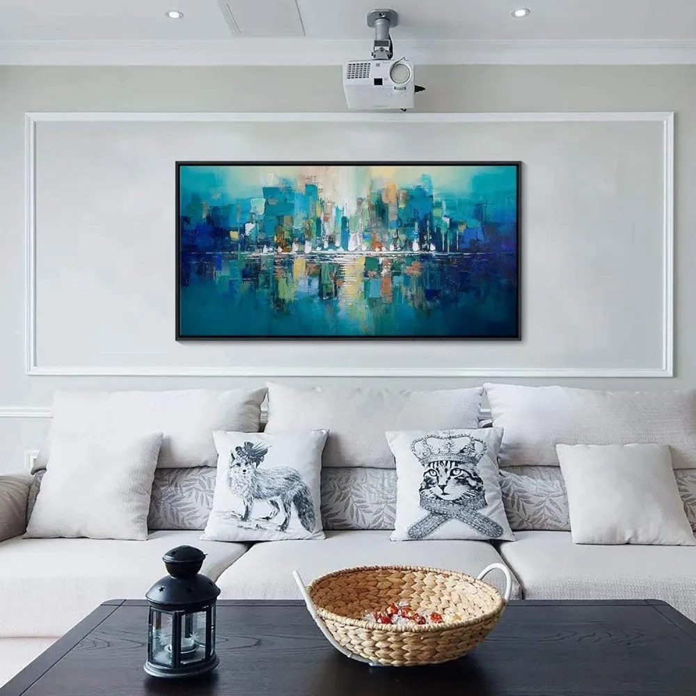 Hand-painted abstract oil painting on canvas with horizontal orientation, available in multiple sizes up to 240cm x 120cm