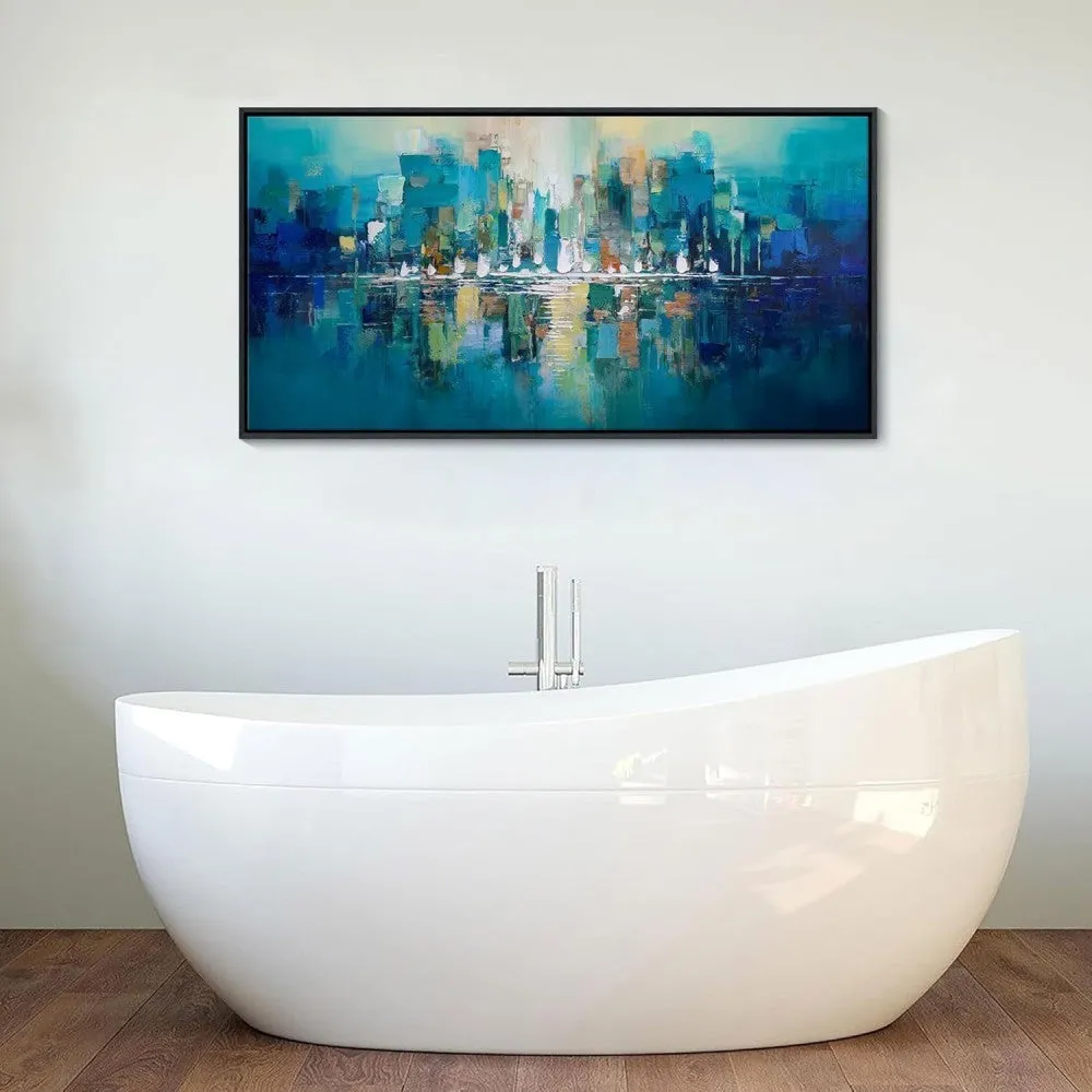 Hand-painted abstract oil painting on canvas with horizontal orientation, available in multiple sizes up to 240cm x 120cm