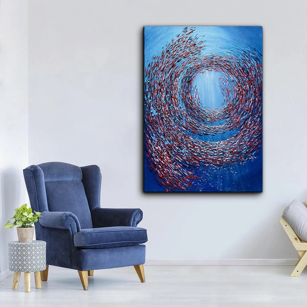 Thick textured knife painted fish vortex handmade abstract oil painting on canvas for home wall decoration