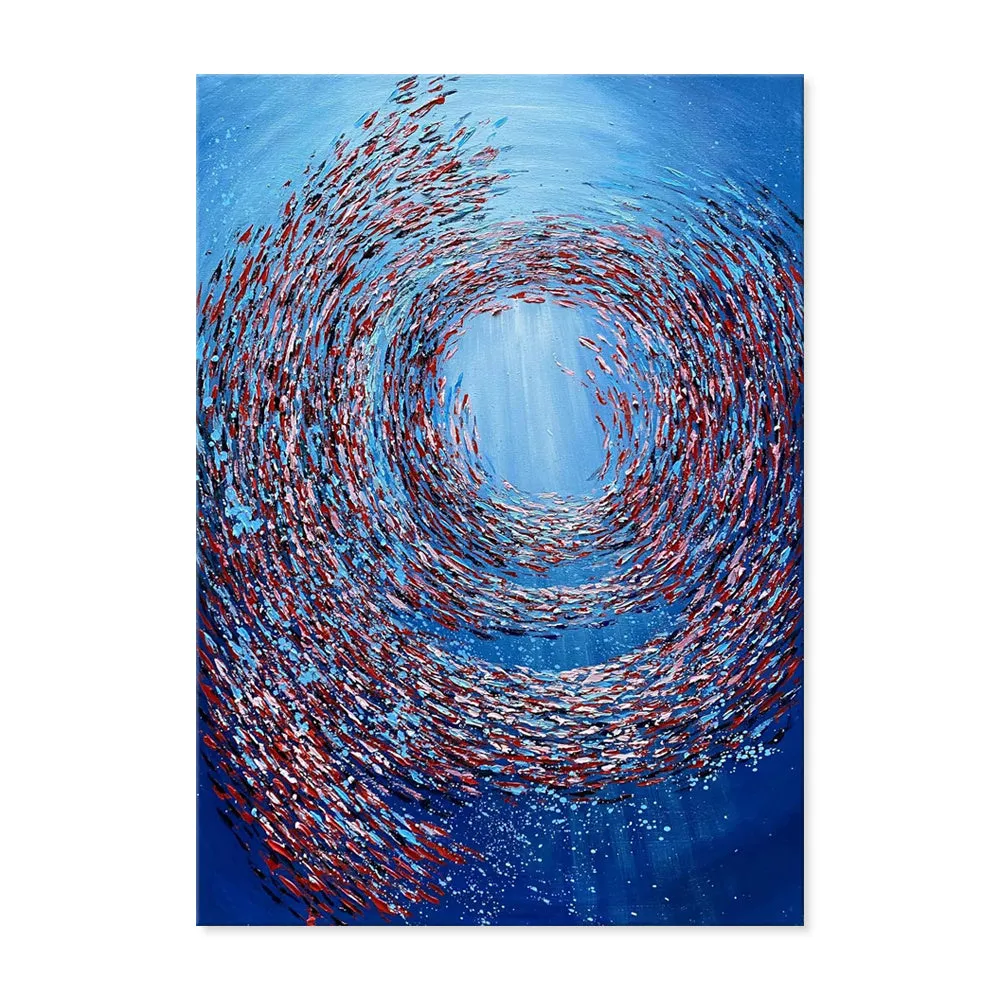 Thick textured knife painted fish vortex handmade abstract oil painting on canvas for home wall decoration