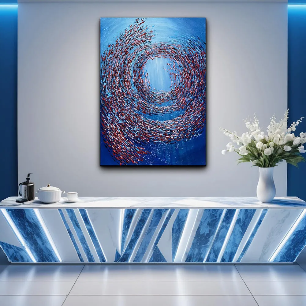 Thick textured knife painted fish vortex handmade abstract oil painting on canvas for home wall decoration