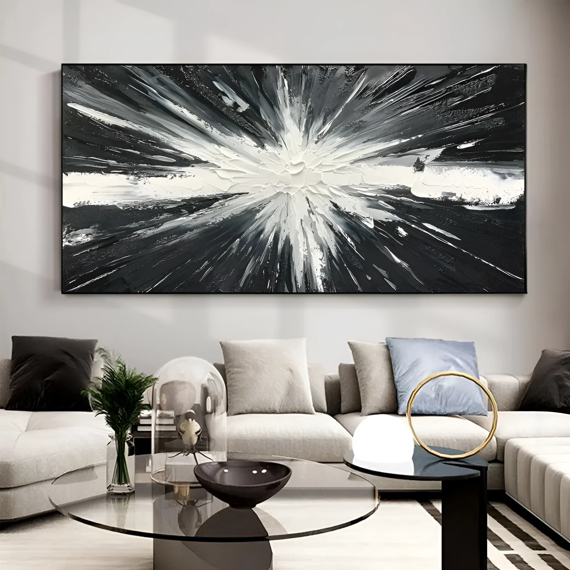 Modern abstract black and white handmade oil painting on canvas for living room decoration