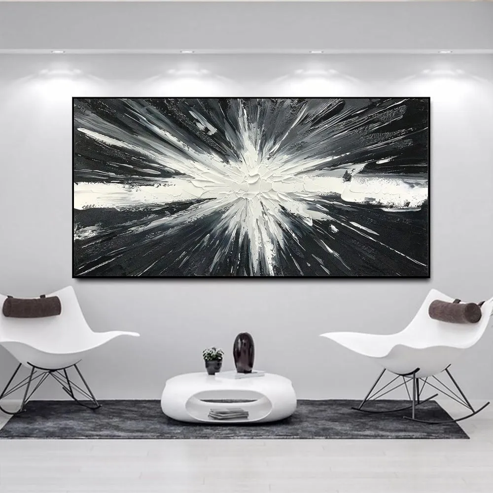 Modern abstract black and white handmade oil painting on canvas for living room decoration