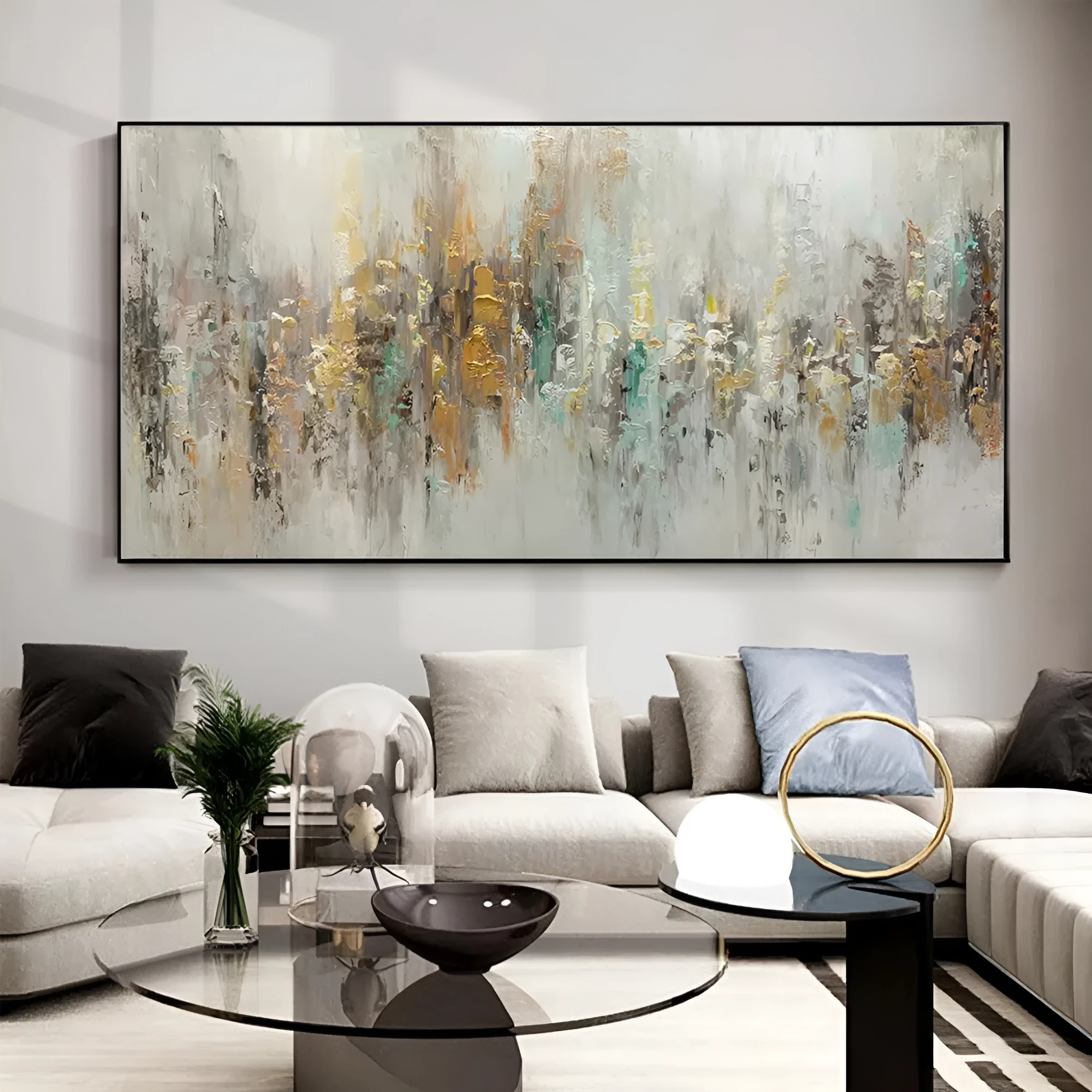 Handmade abstract oil painting on canvas horizontal modern wall art for living room unframed