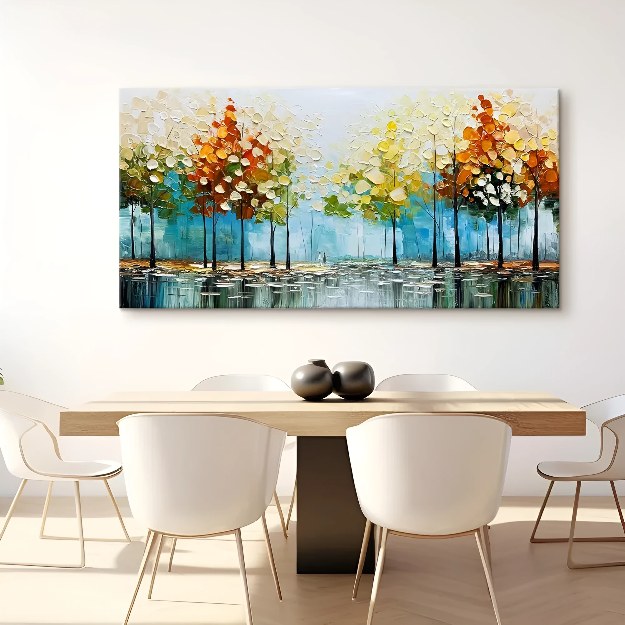 Large handpainted abstract landscape oil painting on canvas with palette knife texture, unframed