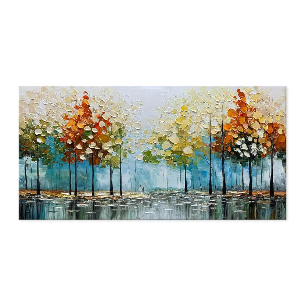 Large handpainted abstract landscape oil painting on canvas with palette knife texture, unframed