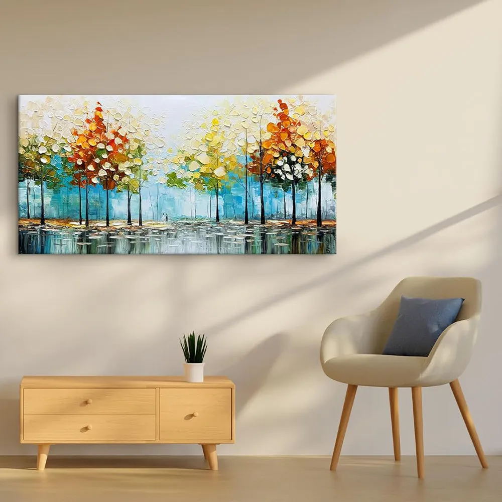Large handpainted abstract landscape oil painting on canvas with palette knife texture, unframed