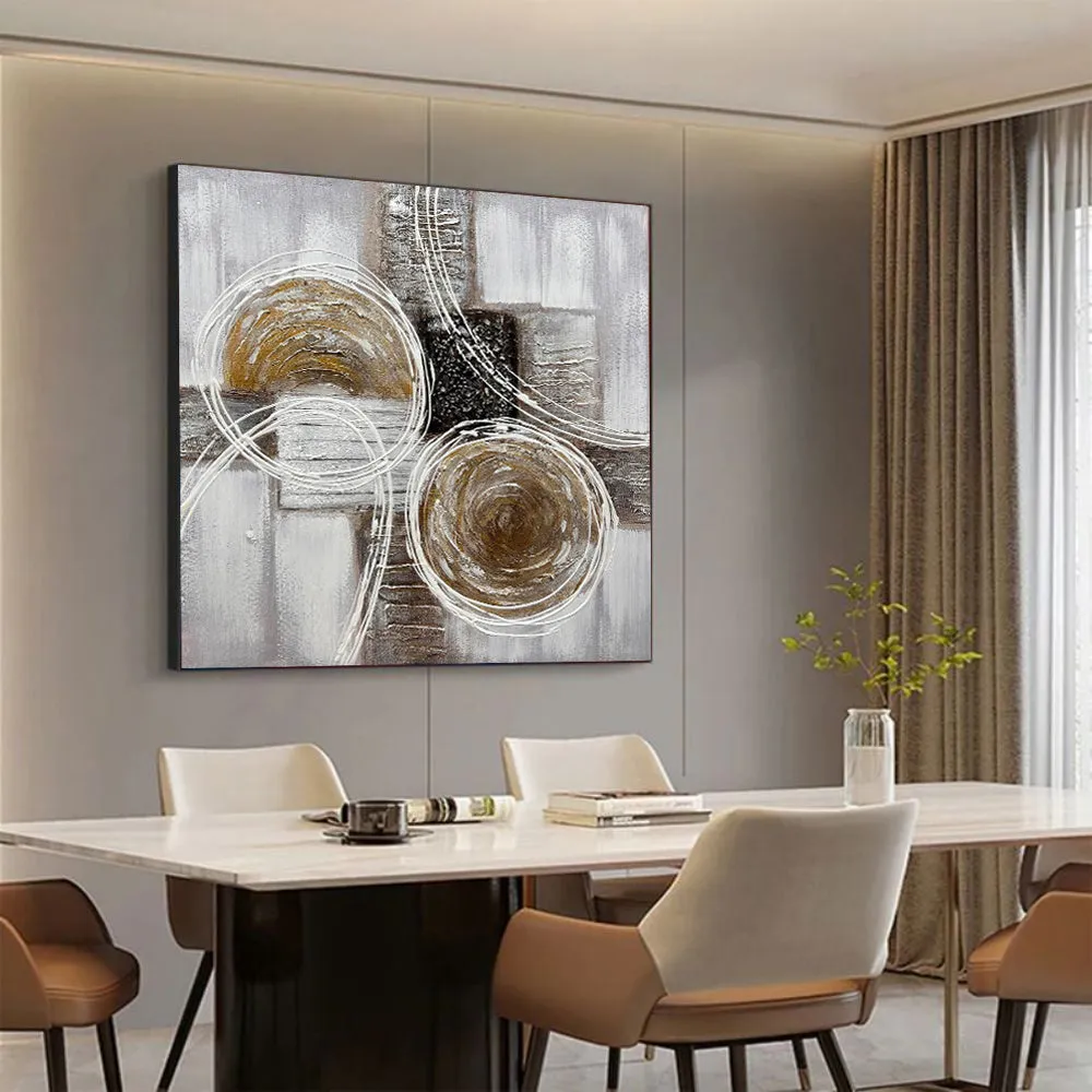 Modern brown and black thick oil texture abstract landscape handmade oil painting on square canvas for living room sofa back