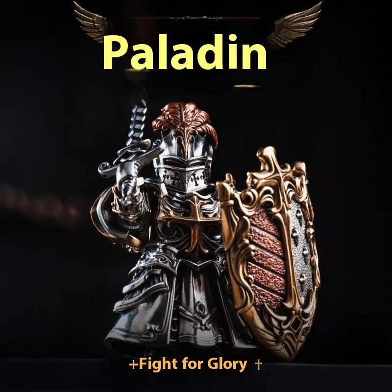 Paladin National Style copper ornament set with holy sword, divine shield, and crusader figure on display