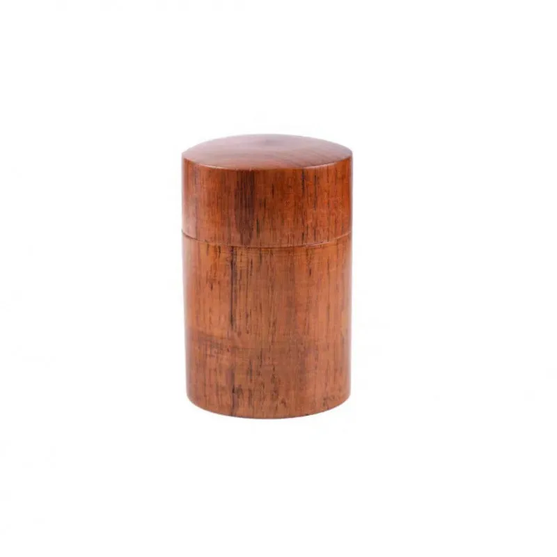 Tea storage can with wooden texture design, 7.5 cm diameter and 12 cm height, offset printed finish, with lid