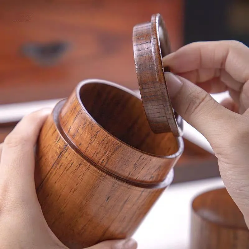Tea storage can with wooden texture design, 7.5 cm diameter and 12 cm height, offset printed finish, with lid
