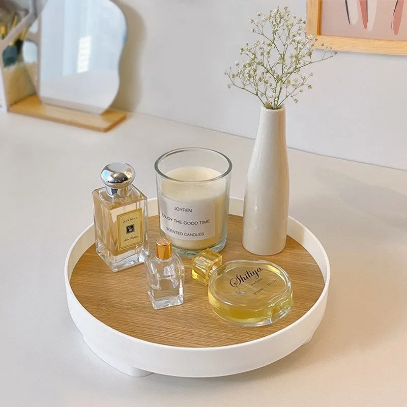 Large plastic desktop tray in wooden-style colour for hallway key storage and sundries organisation