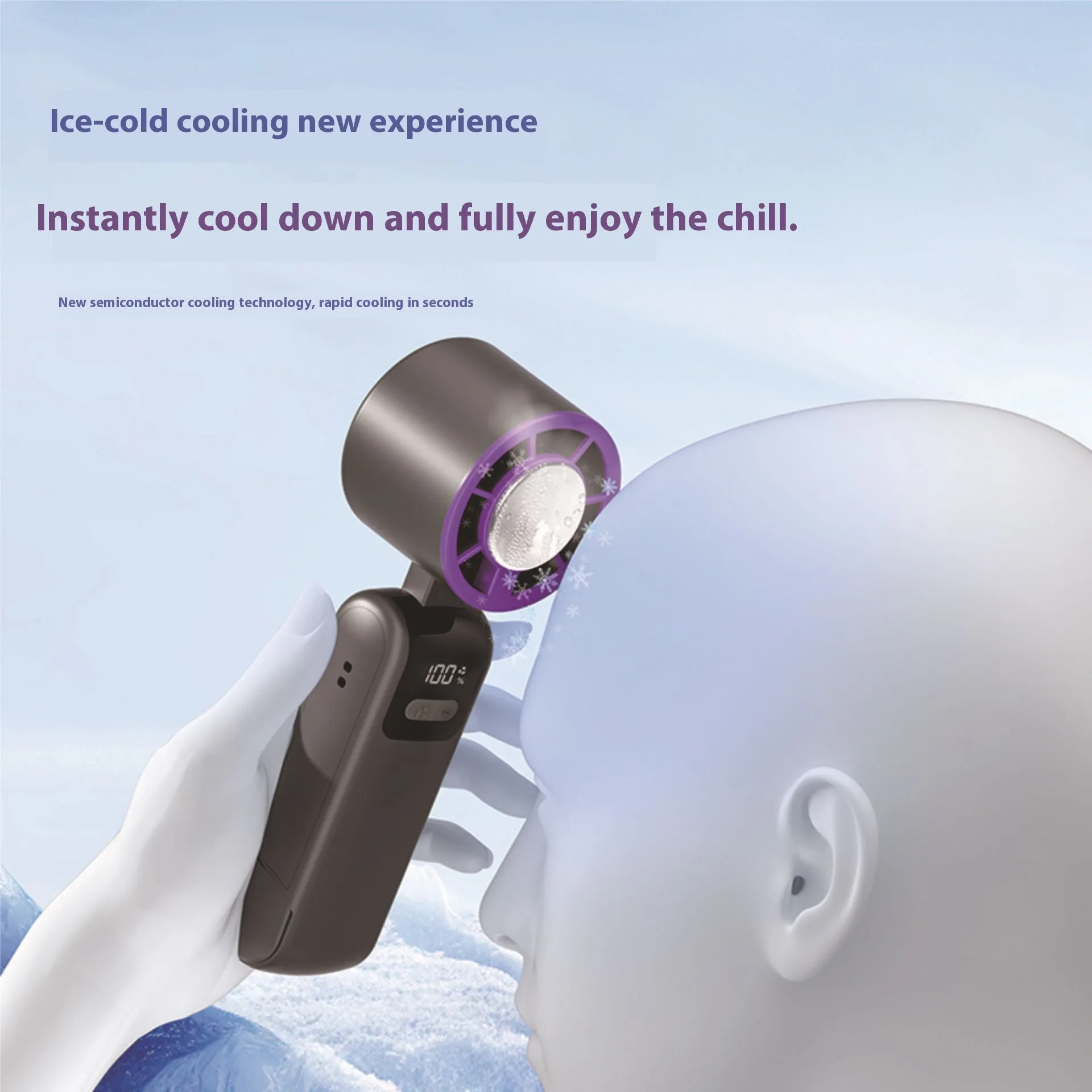 Y31 semiconductor folding digital display handheld refrigeration fan in rock gray with 199 speed settings