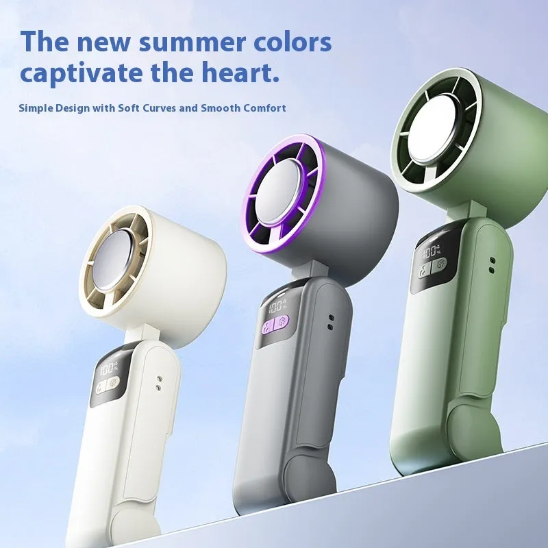 Y31 semiconductor folding digital display handheld refrigeration fan in rock gray with 199 speed settings