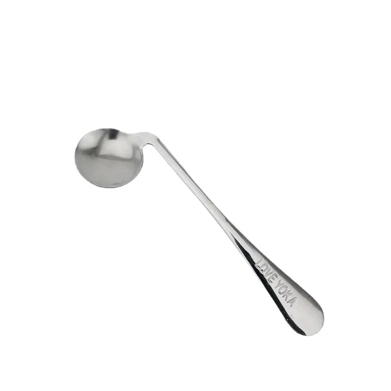 Stainless steel adaptive spoon for elderly feeding care, left hand version on white background