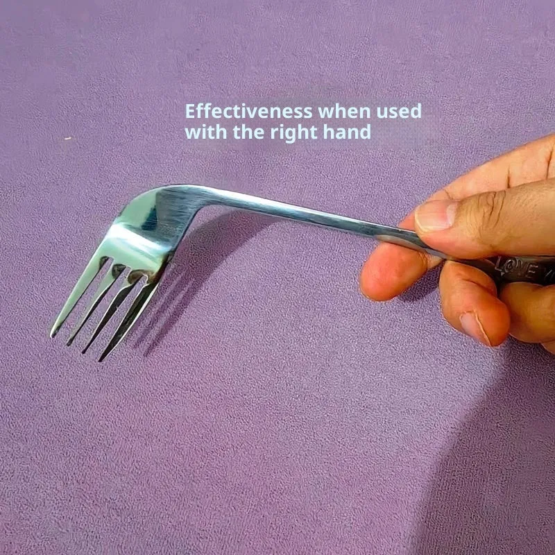 Stainless steel adaptive spoon for elderly feeding care, left hand version on white background