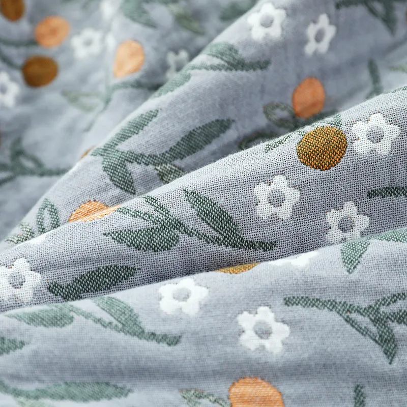 Four-layer cotton gauze lace bedspread with yarn-dyed Jacquard plants and flowers pattern in Japanese style