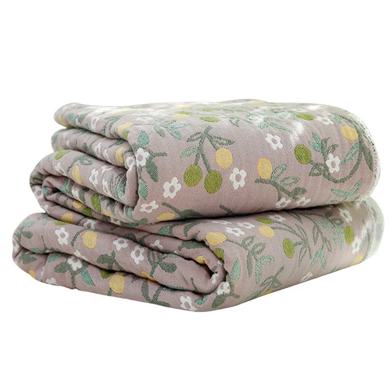 Four-layer cotton gauze lace bedspread with yarn-dyed Jacquard plants and flowers pattern in Japanese style