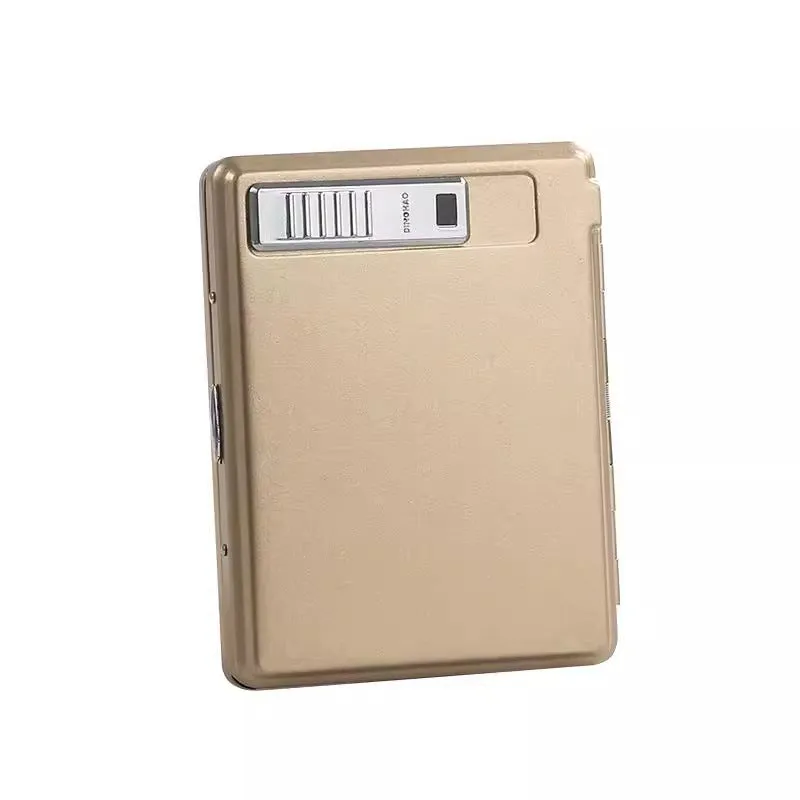 Classic flip charging metal cigarette case lighter with built-in windproof lighter, available in black, gold, and gray.