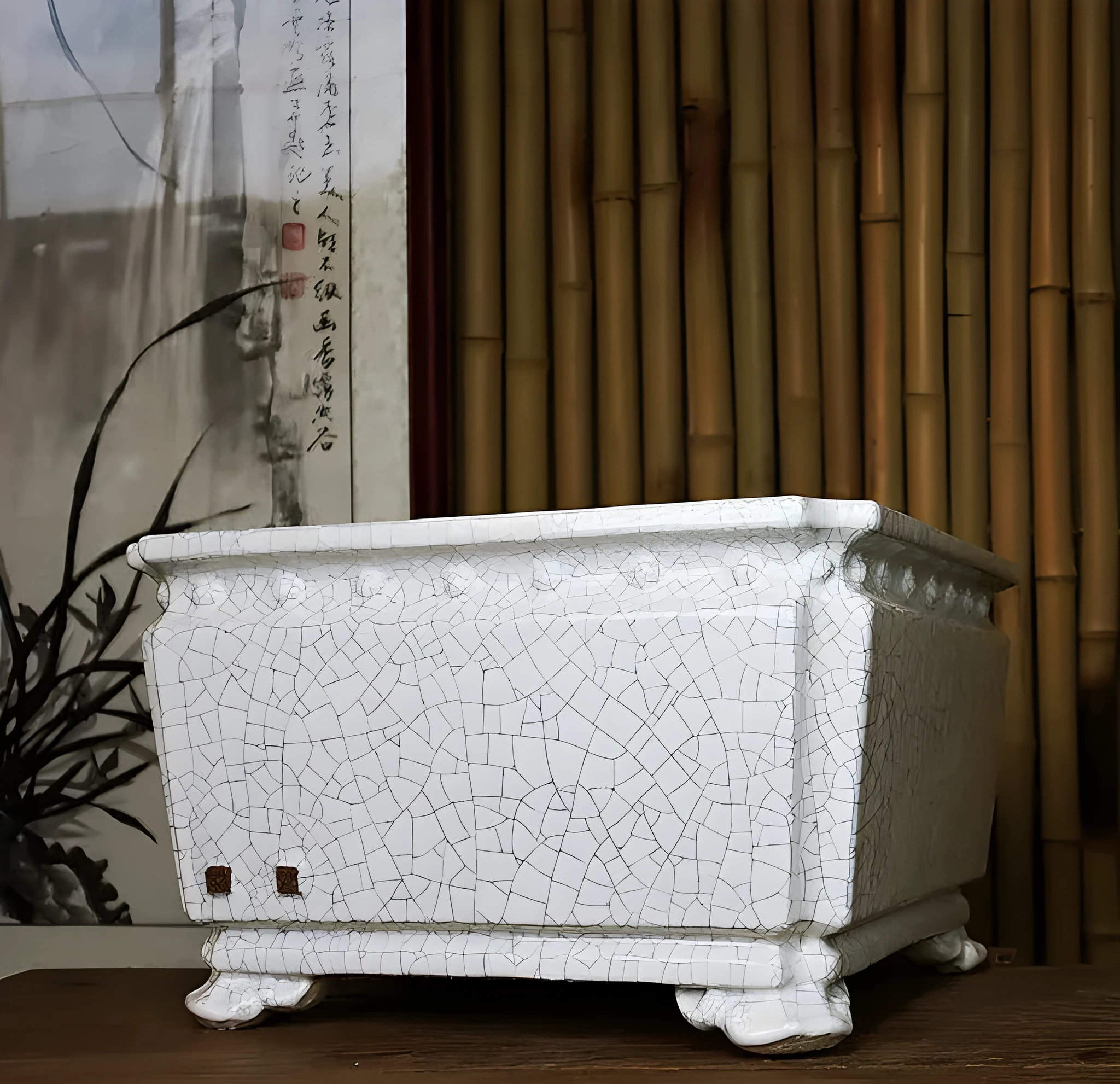 Handmade ceramic flower pot with crackle glaze surface in Chinese style, large diameter, available in dark, light mung bean or white