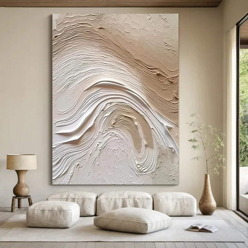 Handmade Oil Painting Wall Decor 50x70cm Canvas Art Frameless Simple Modern Style Cream Tone Entrance Decoration Frameless Painting Living Room Artwork
